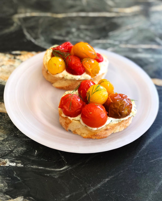 Herbed Chevre Dill Pickled Tomato Toast